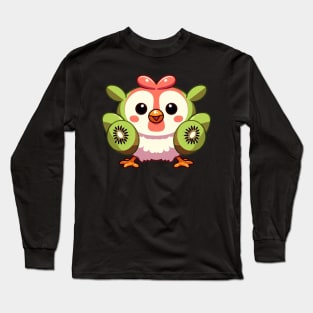 Kiwi Wren Harmony: Whimsical Fusion of Kiwi and Feathered Friend Long Sleeve T-Shirt